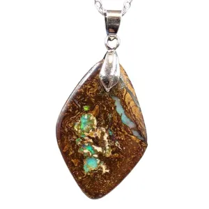 18ct White Gold Plated Boulder Opal Pendant