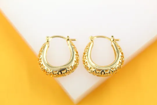 18K Gold Filled Floral Designed Hoops