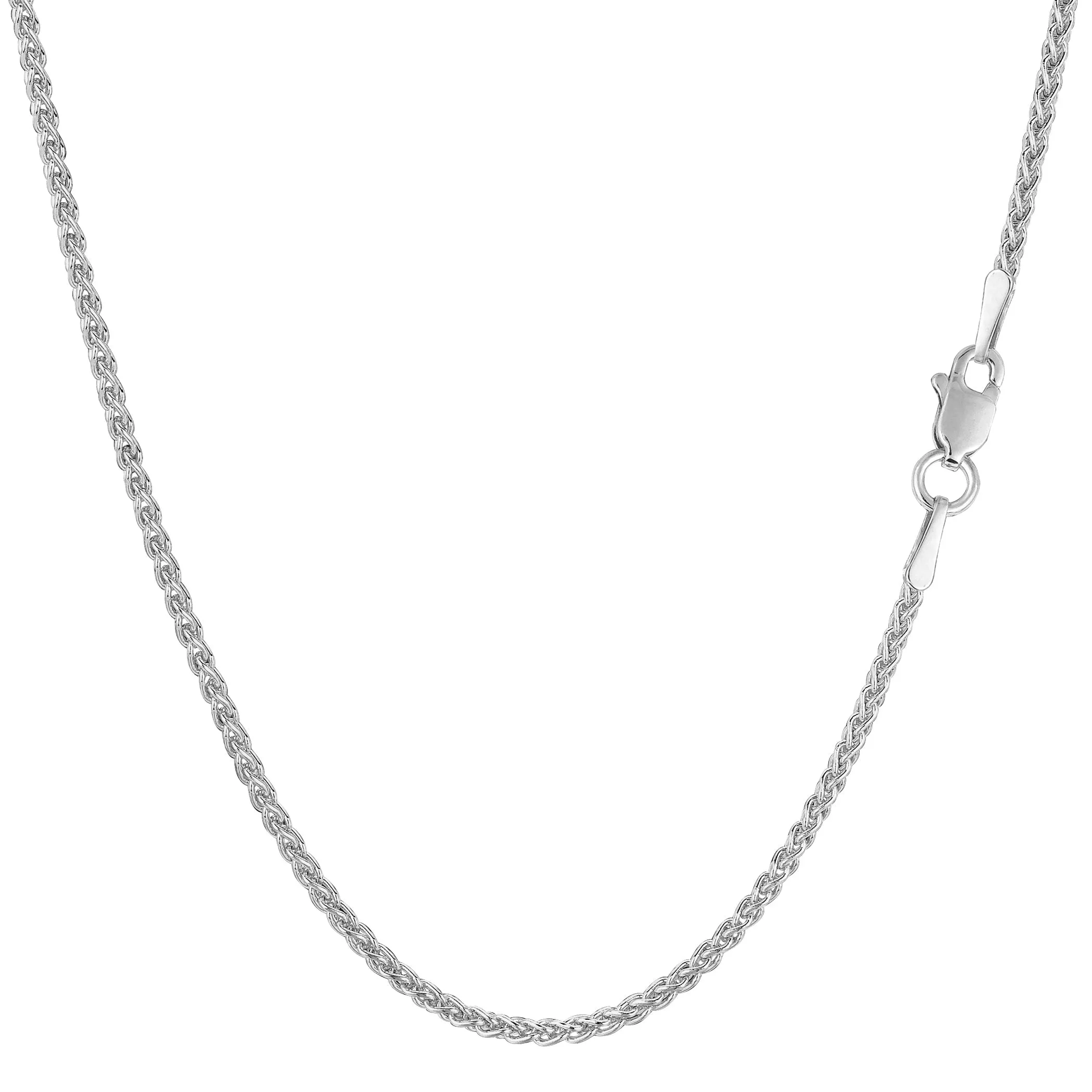 18k White Gold Round Wheat Chain Necklace, 1.4mm