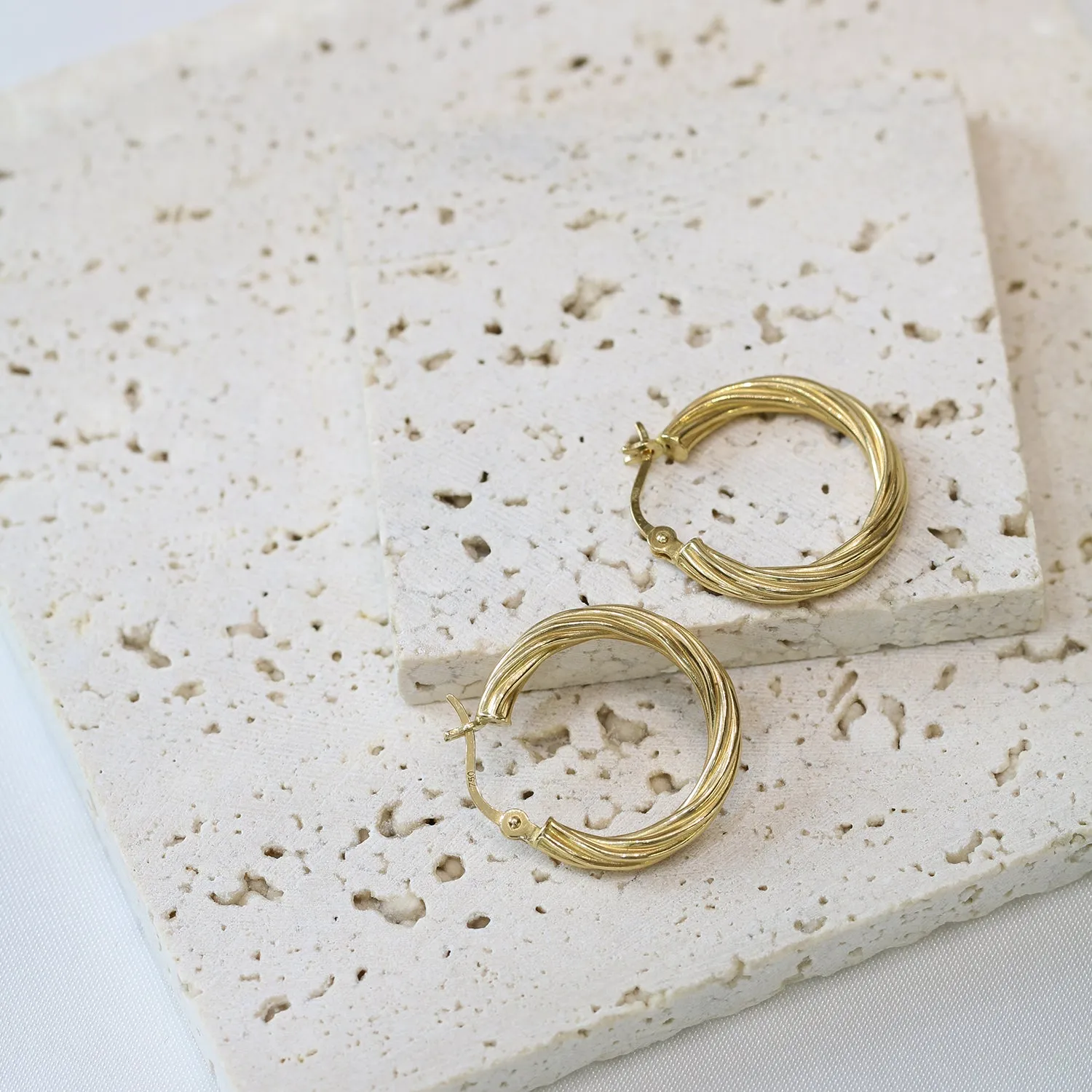 18k Yellow Gold Huggie Hoop Earrings, Pair