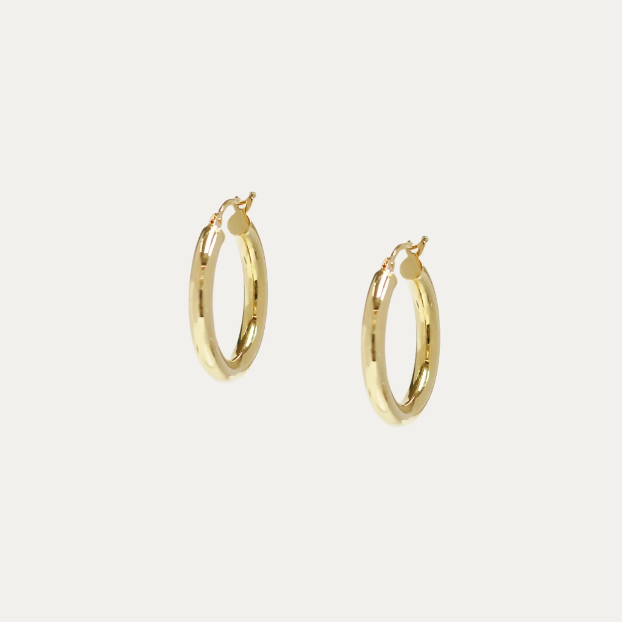 18k Yellow Round Hollow Hoop Earrings, Pair