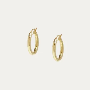 18k Yellow Round Hollow Hoop Earrings, Pair