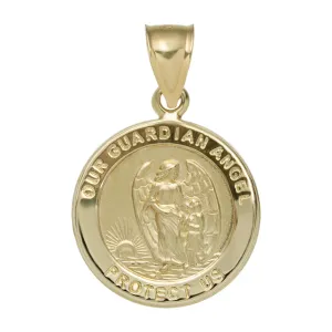 1" Guardian Angel Medallion Pendant 10K & 14K Yellow Gold