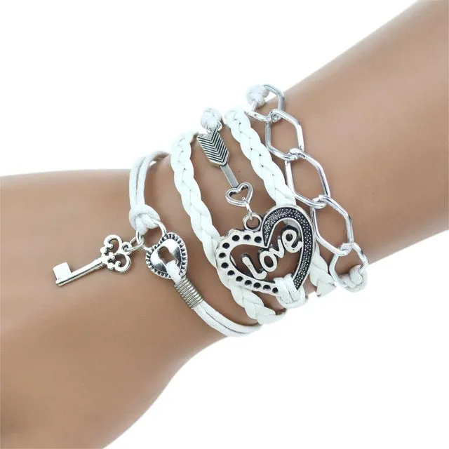 2017 New Fashion Infinity Love Birds Sister Charm Bracelet With Handwoven leather Bracelets for Women Man Valentine's Day Gift