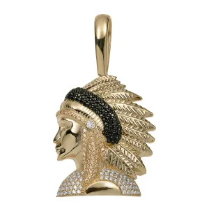 2" CZ Indian Chief Pendant 10K Yellow Gold