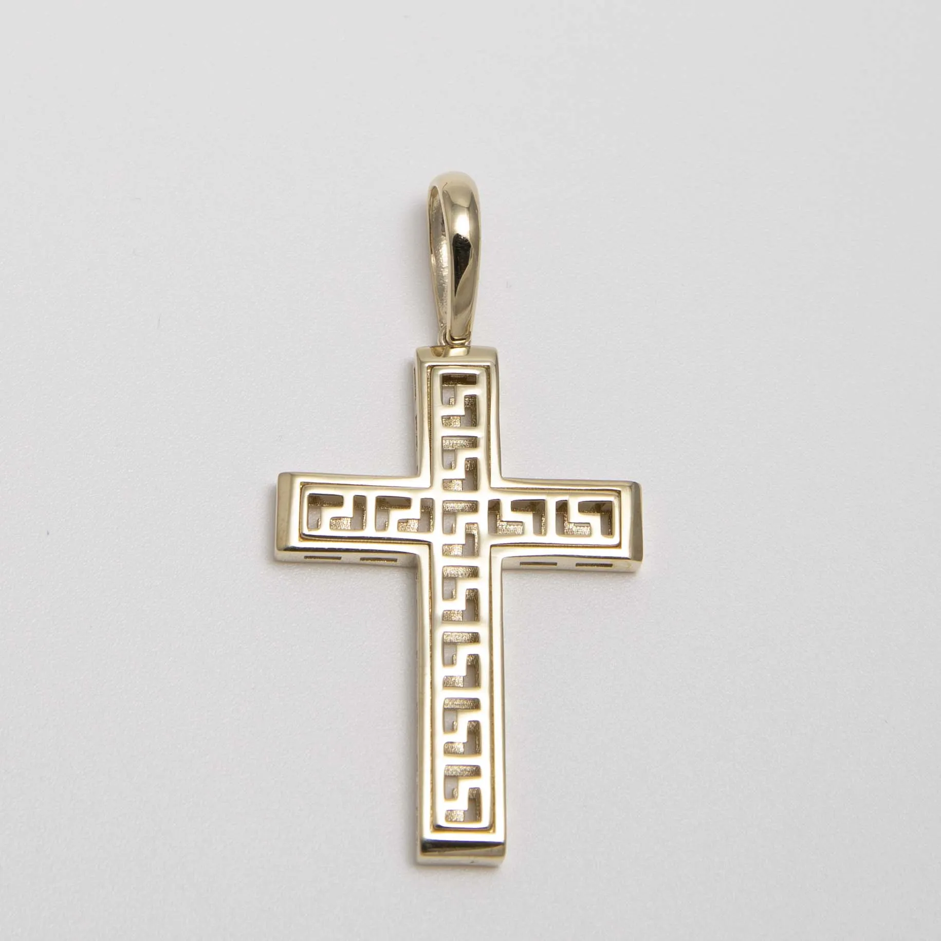 2" Greek Key Design Cross Pendant 10K Yellow Gold