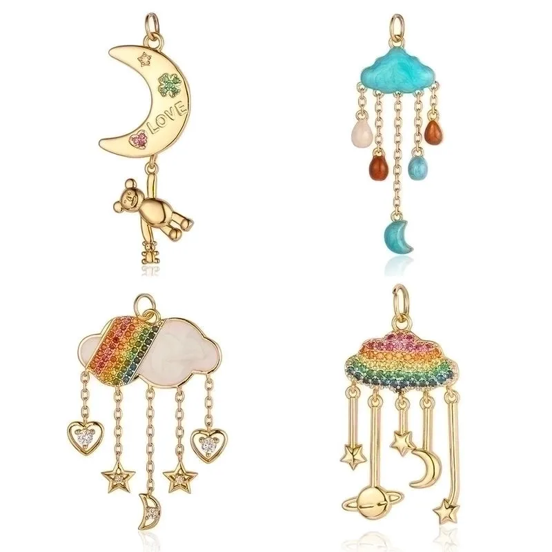 3 Pieces Shiny Clouds Tassel Copper Plating Inlay Zircon 18k Gold Plated Charms Jewelry Accessories