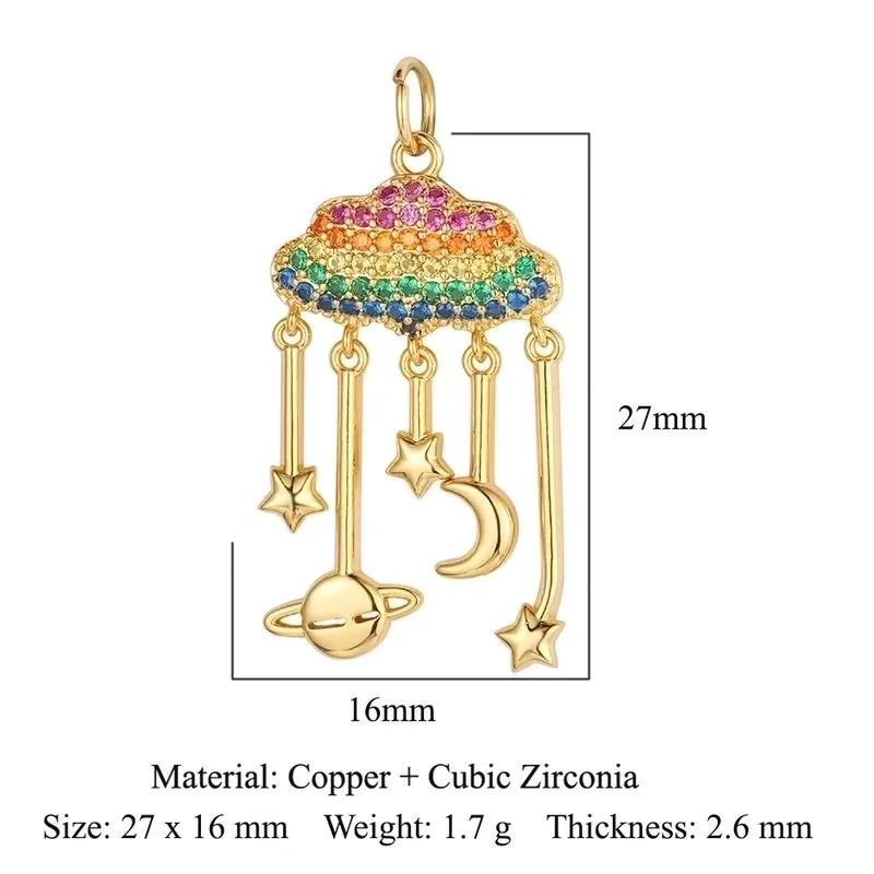 3 Pieces Shiny Clouds Tassel Copper Plating Inlay Zircon 18k Gold Plated Charms Jewelry Accessories