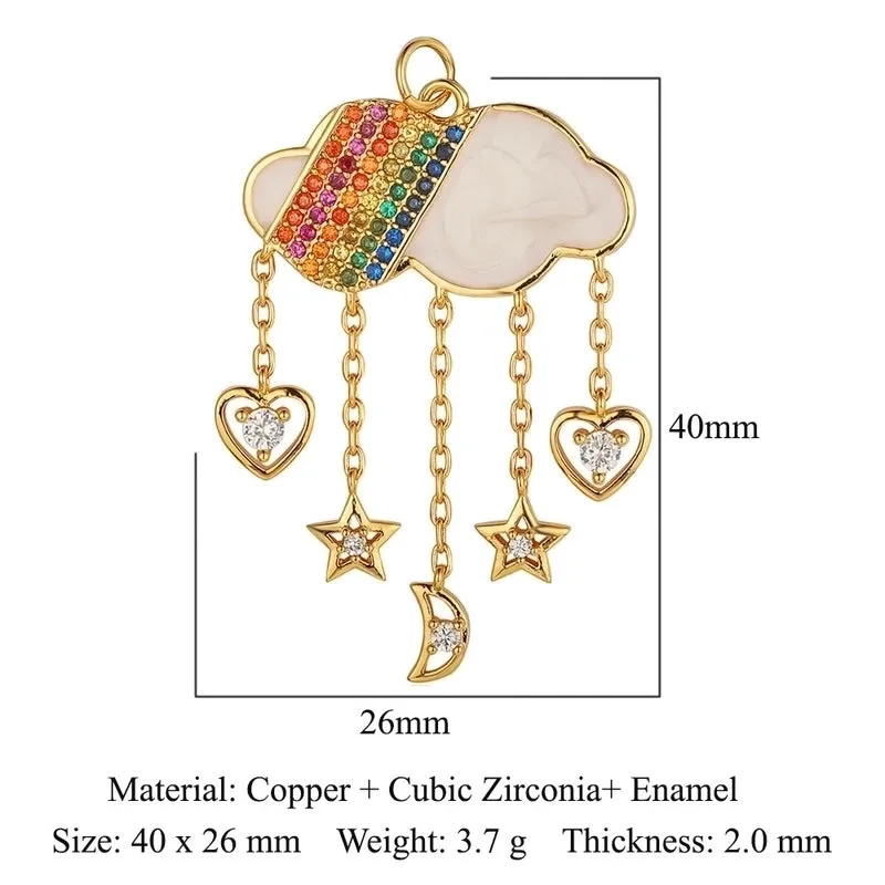 3 Pieces Shiny Clouds Tassel Copper Plating Inlay Zircon 18k Gold Plated Charms Jewelry Accessories