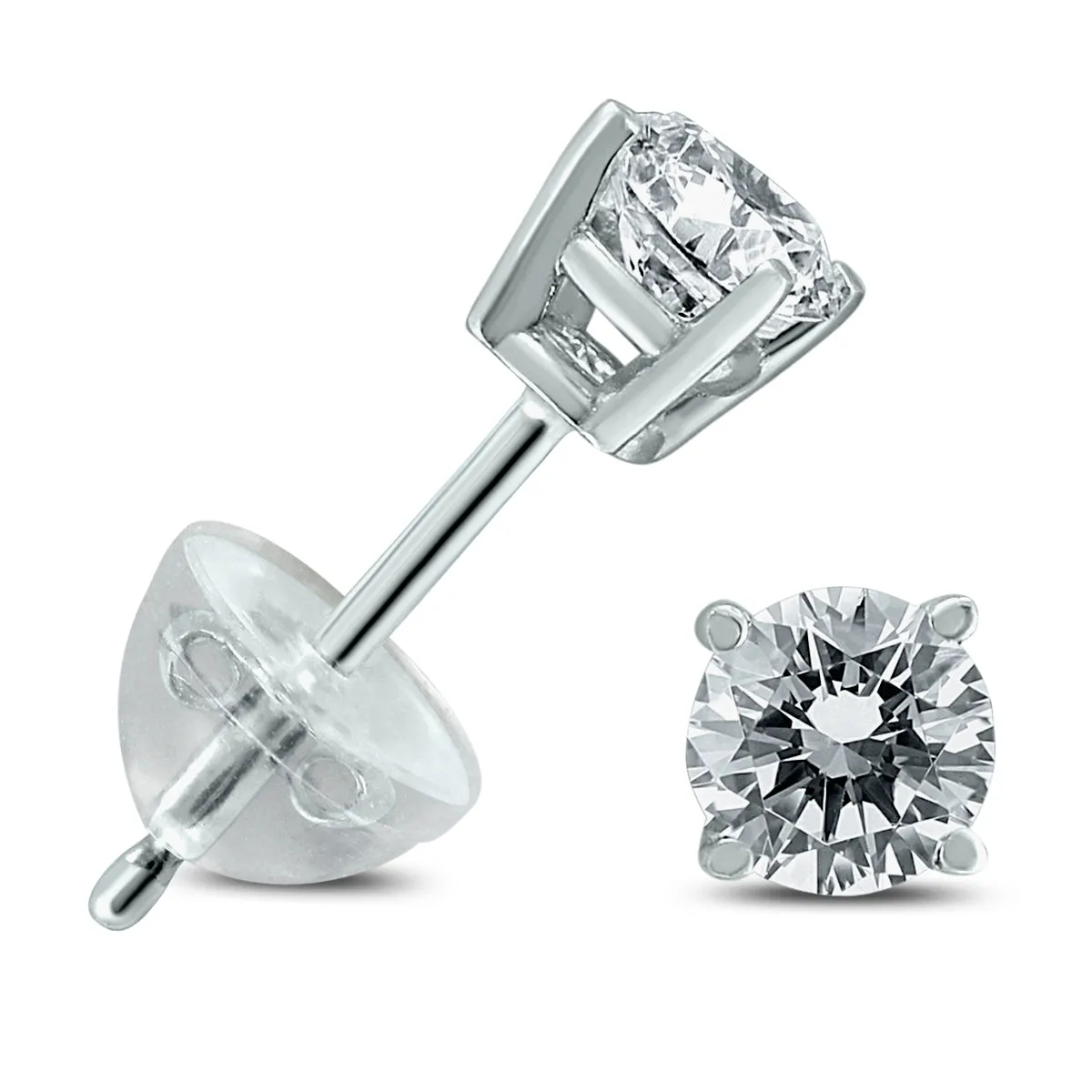 .30Ctw Round Diamond Solitaire Stud Earrings In 14K White Gold With Silicon Backs