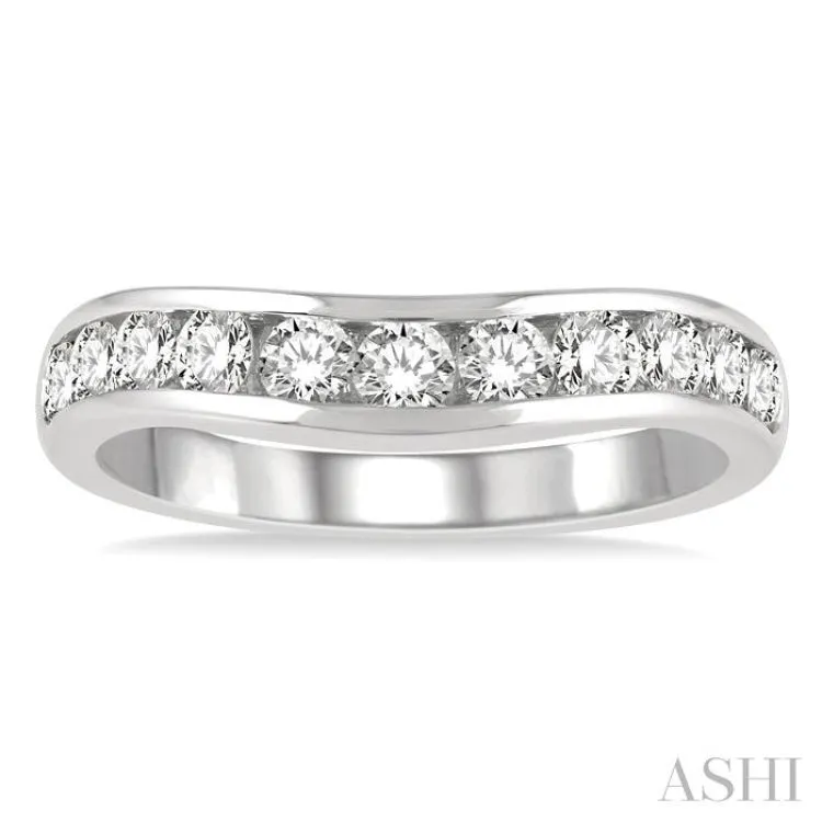 3/4 Ctw Round Cut Diamond Inlay Wedding Band in 14K White Gold