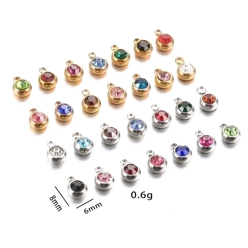 5 PCS/Package Stainless Steel Birthstone Plating Inlay Pendant