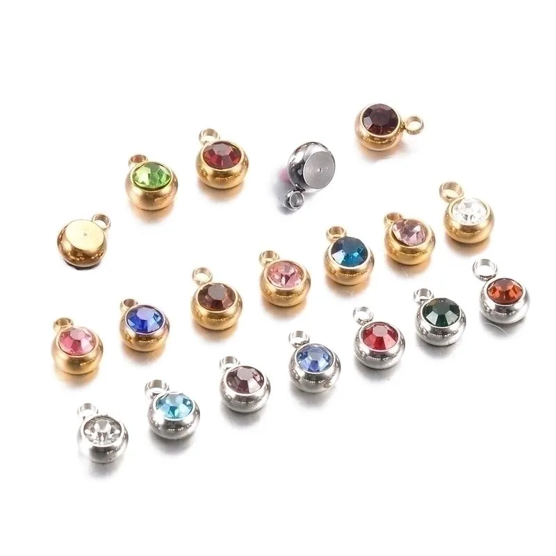 5 PCS/Package Stainless Steel Birthstone Plating Inlay Pendant