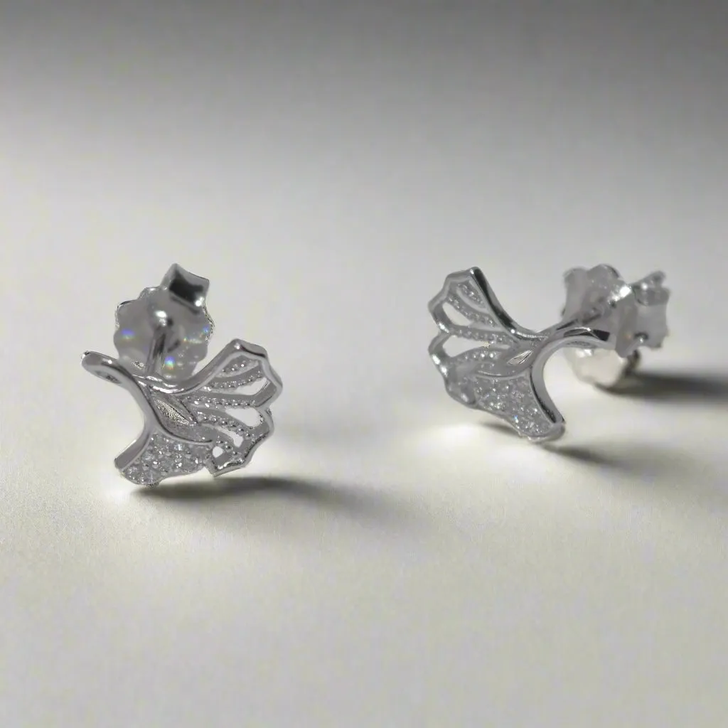 925 Silver Ginkgo Leaf Earrings for Women