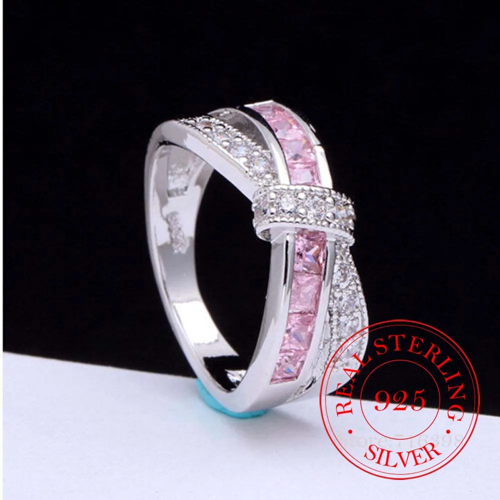 925 Silver Vintage Crystal Couple's Wedding Rings