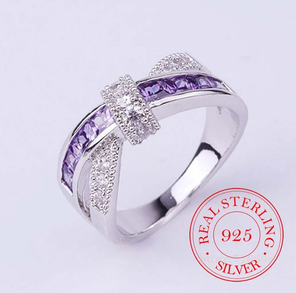 925 Silver Vintage Crystal Couple's Wedding Rings