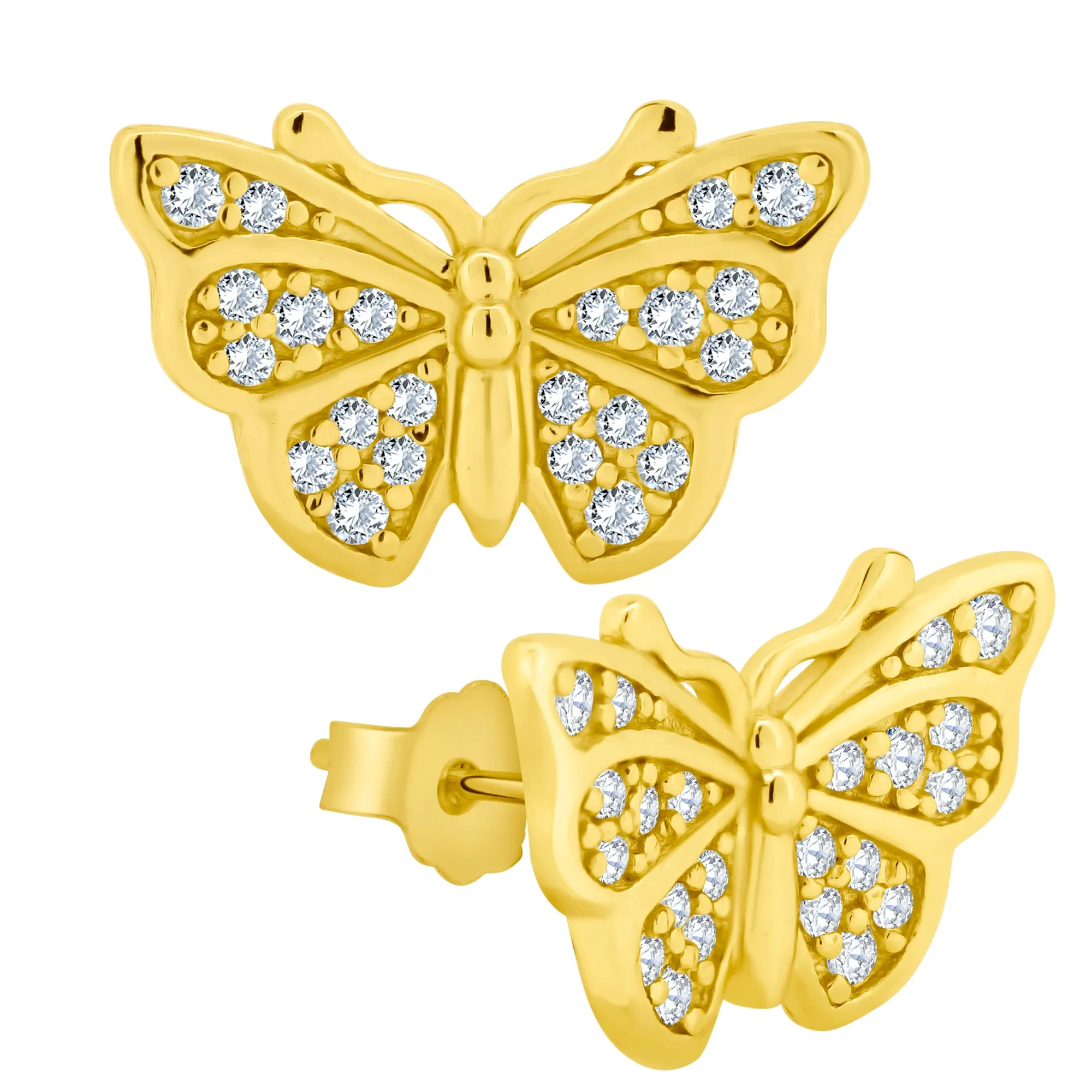 925 Sterling Silver Butterfly Design with Cubic Zirconia Earring Push Backing