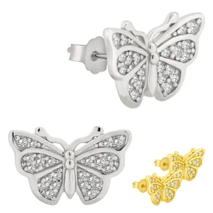 925 Sterling Silver Butterfly Design with Cubic Zirconia Earring Push Backing