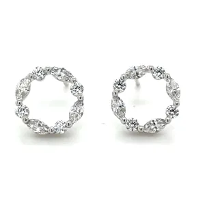 9ct White Gold Round And Marquise Cz Open Circle Stud Earrings