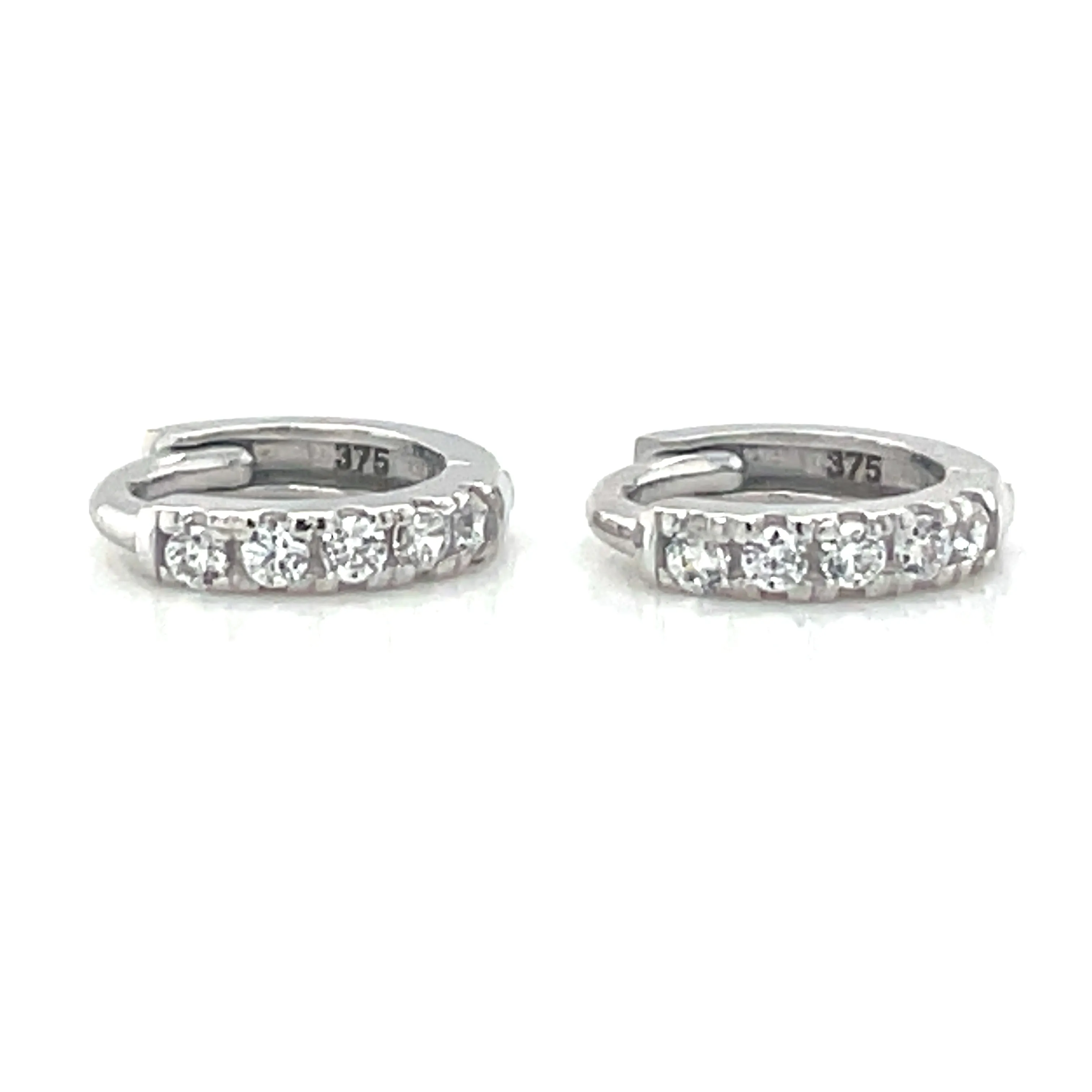 9ct White Gold Stone Set Huggie Hoop Earrings