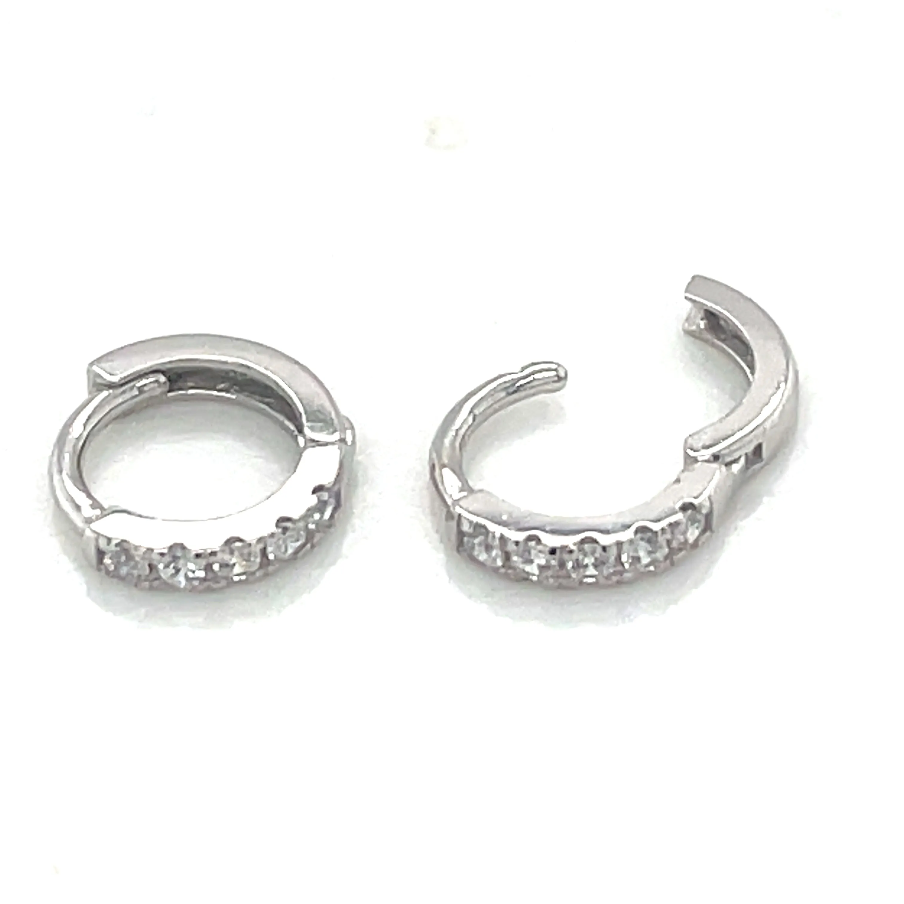 9ct White Gold Stone Set Huggie Hoop Earrings