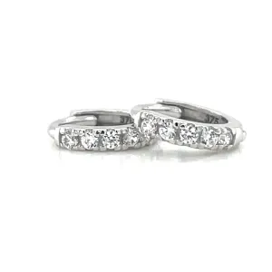 9ct White Gold Stone Set Huggie Hoop Earrings