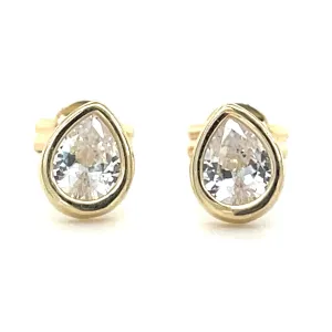 9ct Yellow Gold Bezel Set Pear Cz Earrings