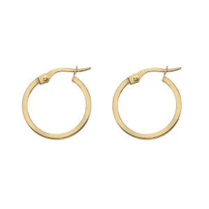 9ct Yellow or White Gold 15mm Square Cut Round Hoop Earrings