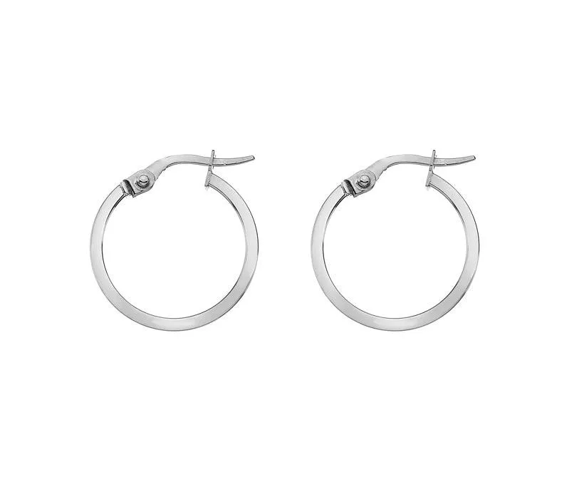 9ct Yellow or White Gold 15mm Square Cut Round Hoop Earrings