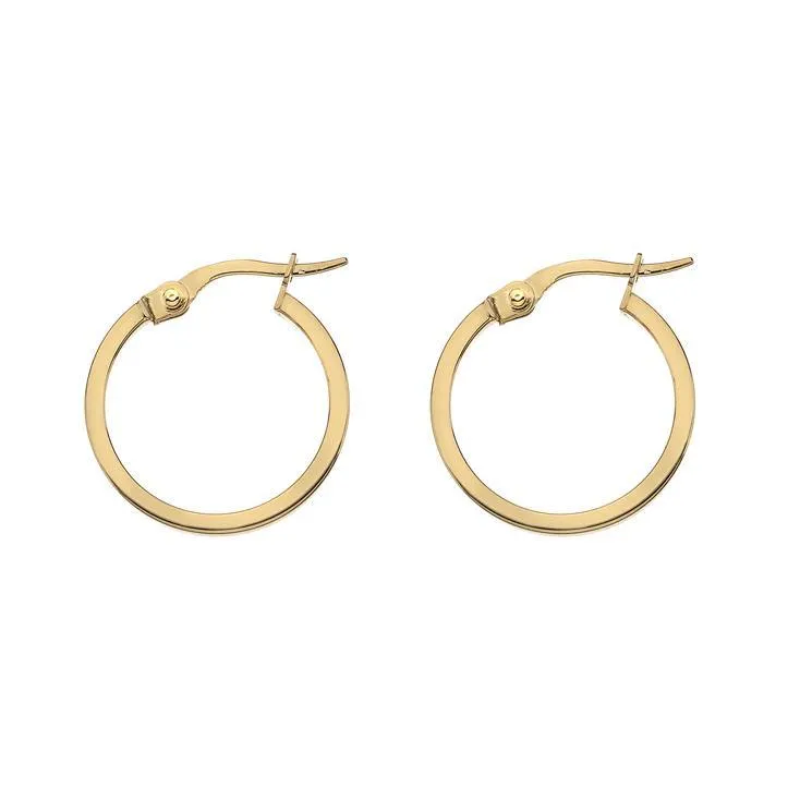 9ct Yellow or White Gold 15mm Square Cut Round Hoop Earrings