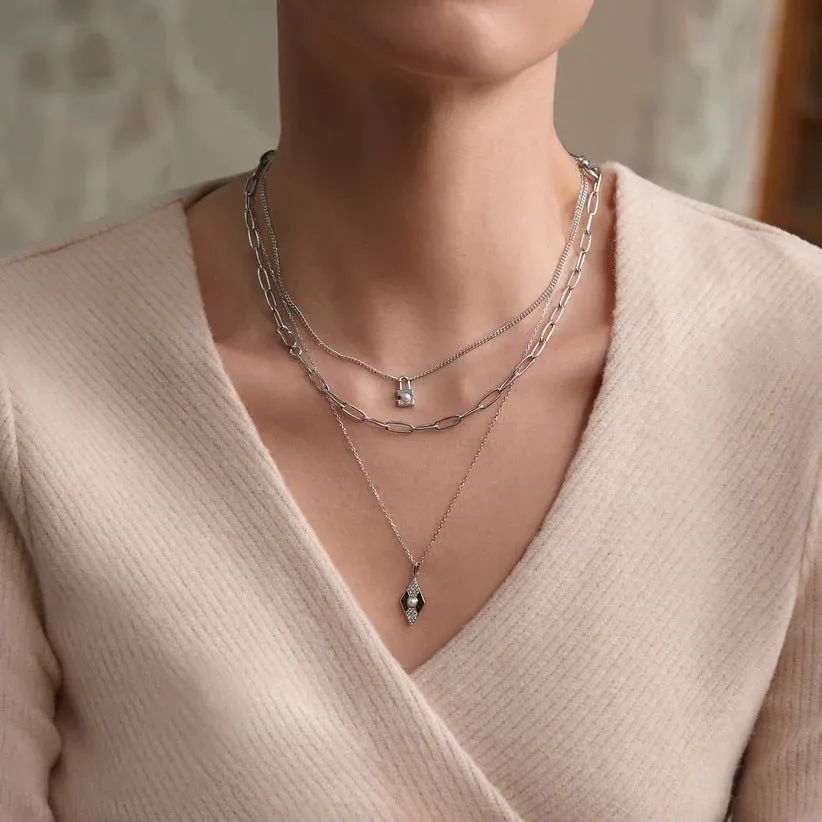 Ania Haie Silver Pearl Geometric Pendant Necklace N054-03H