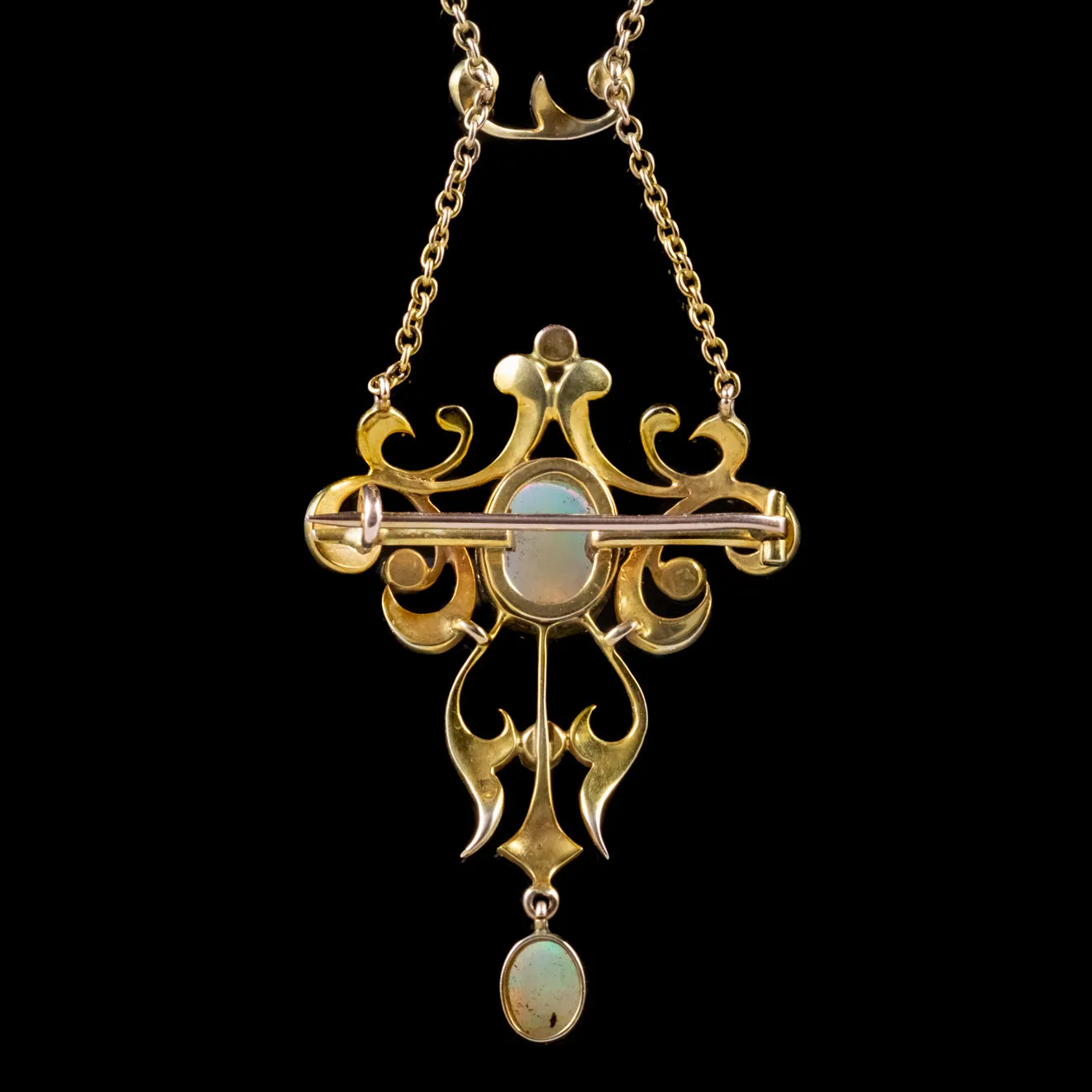 Antique Victorian Natural Opal Pendant Necklace 18Ct Gold Circa 1880