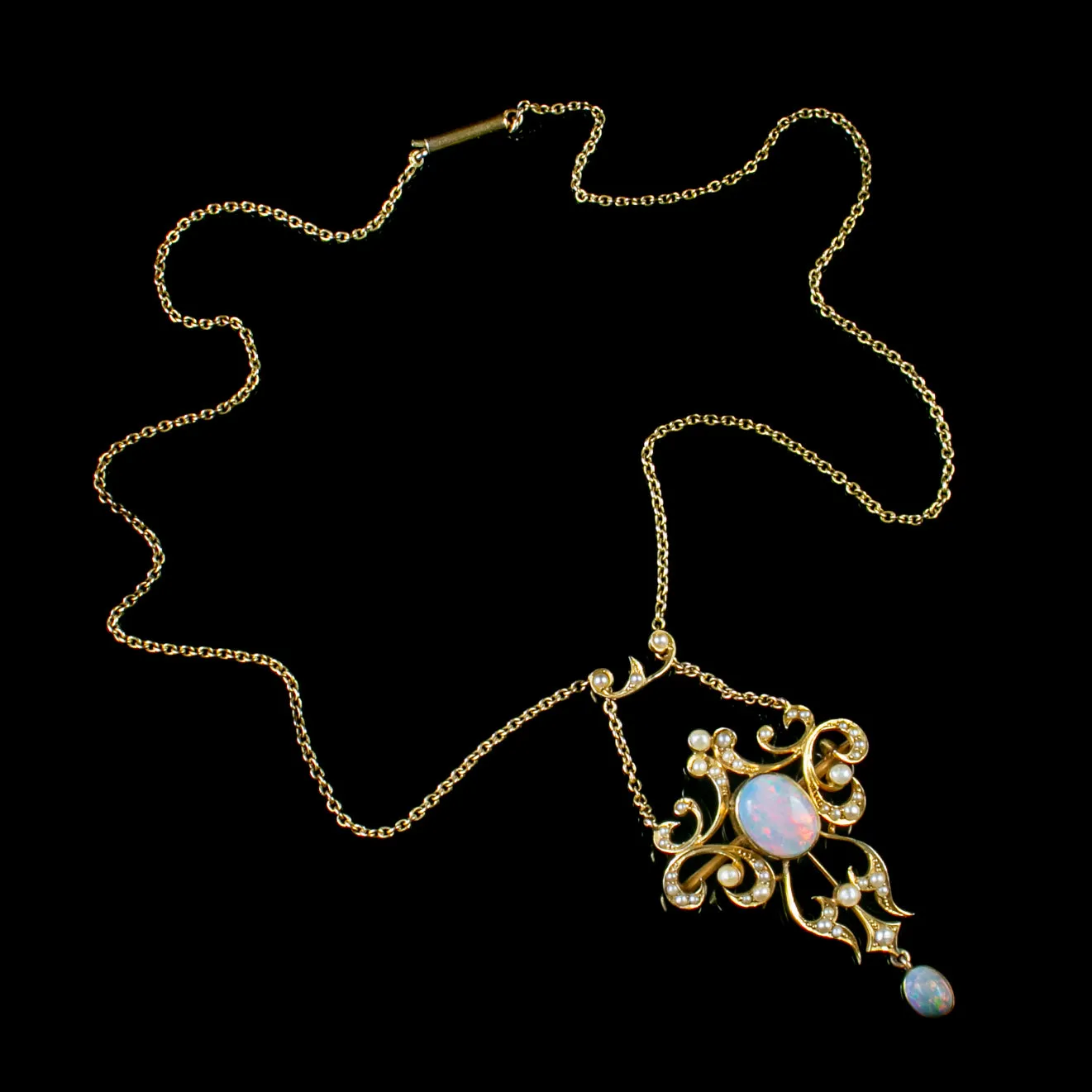 Antique Victorian Natural Opal Pendant Necklace 18Ct Gold Circa 1880