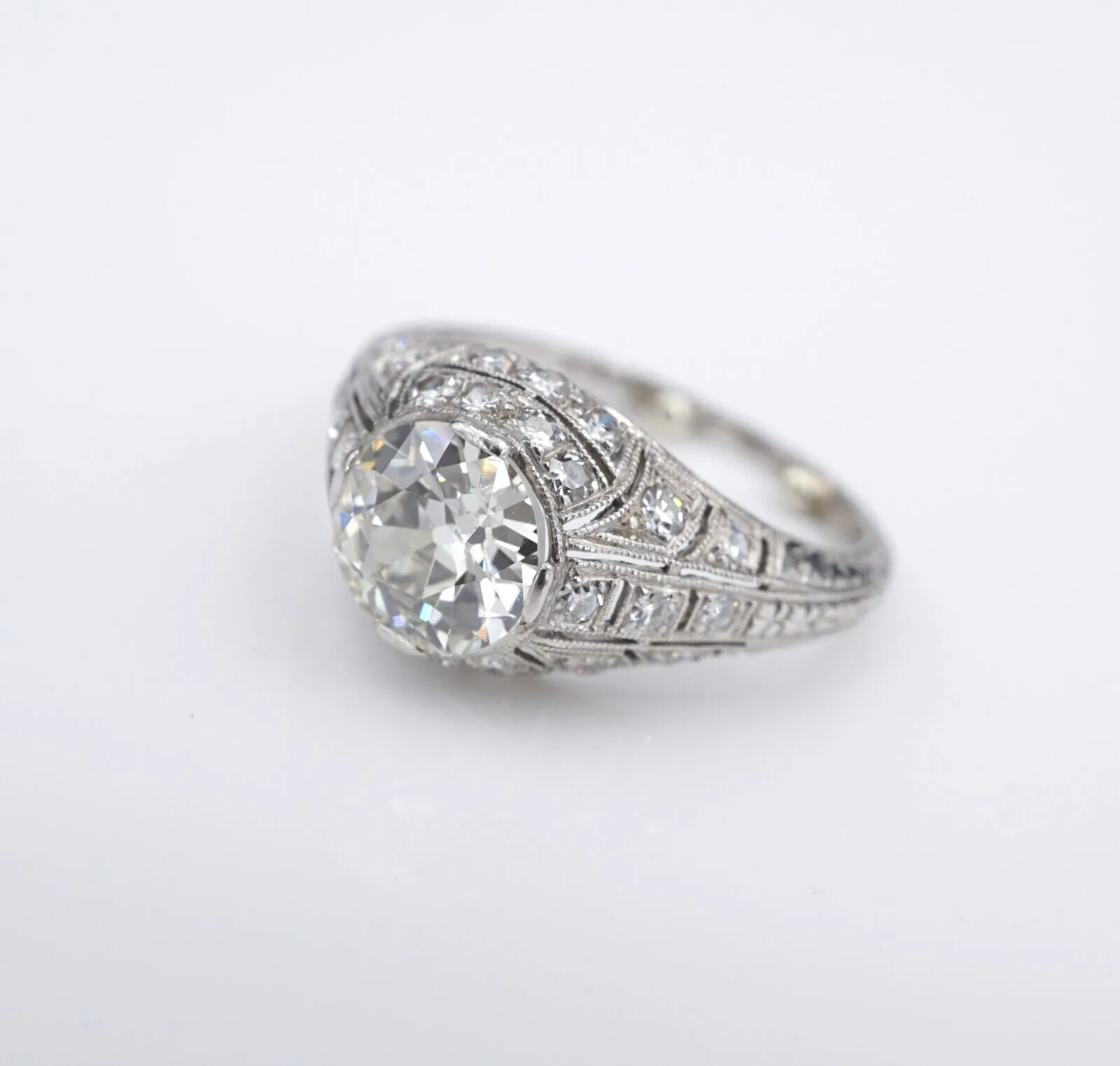 Art Deco Diamond Engagement Ring GIA 1.8 ctw Platinum Old European Sz 6.5 CO1116