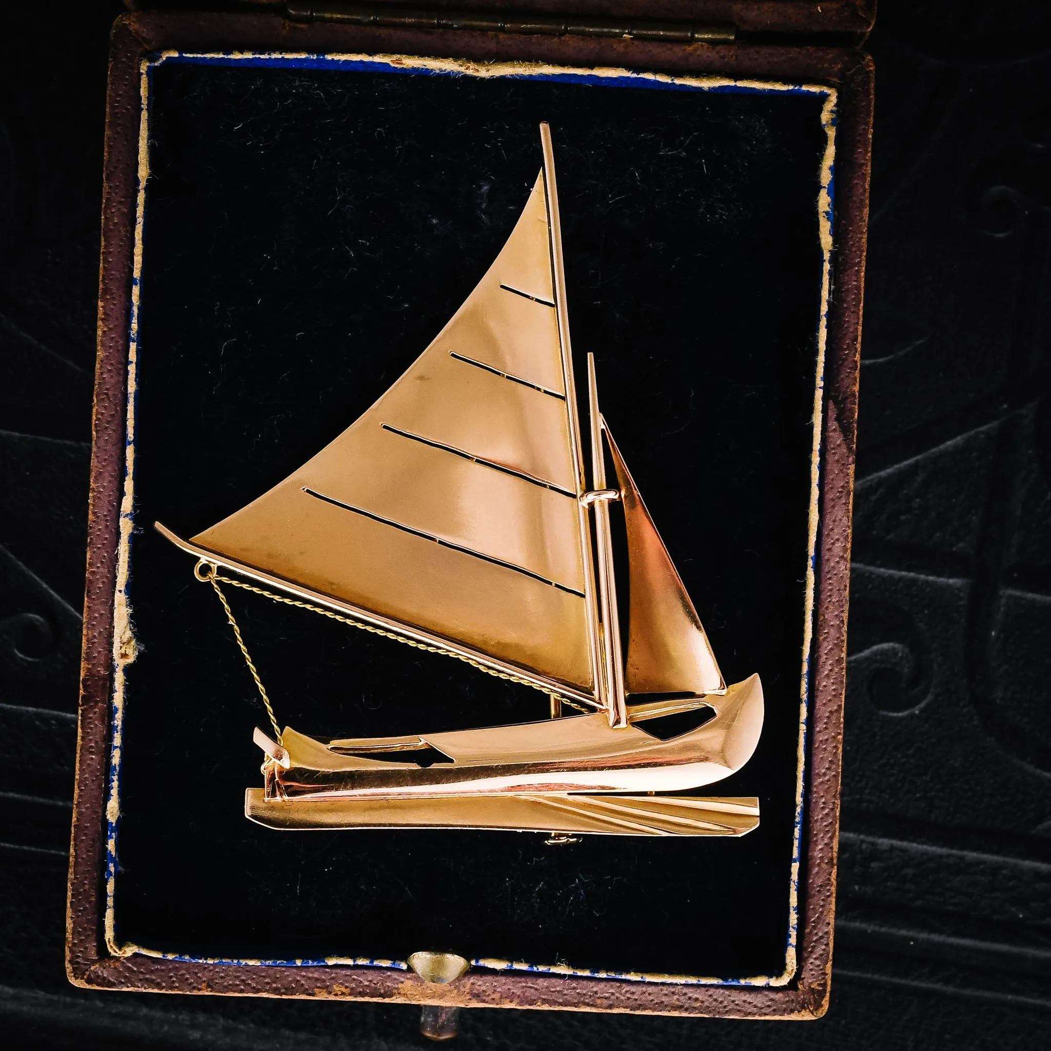 Art Deco Gold Sailboat Brooch