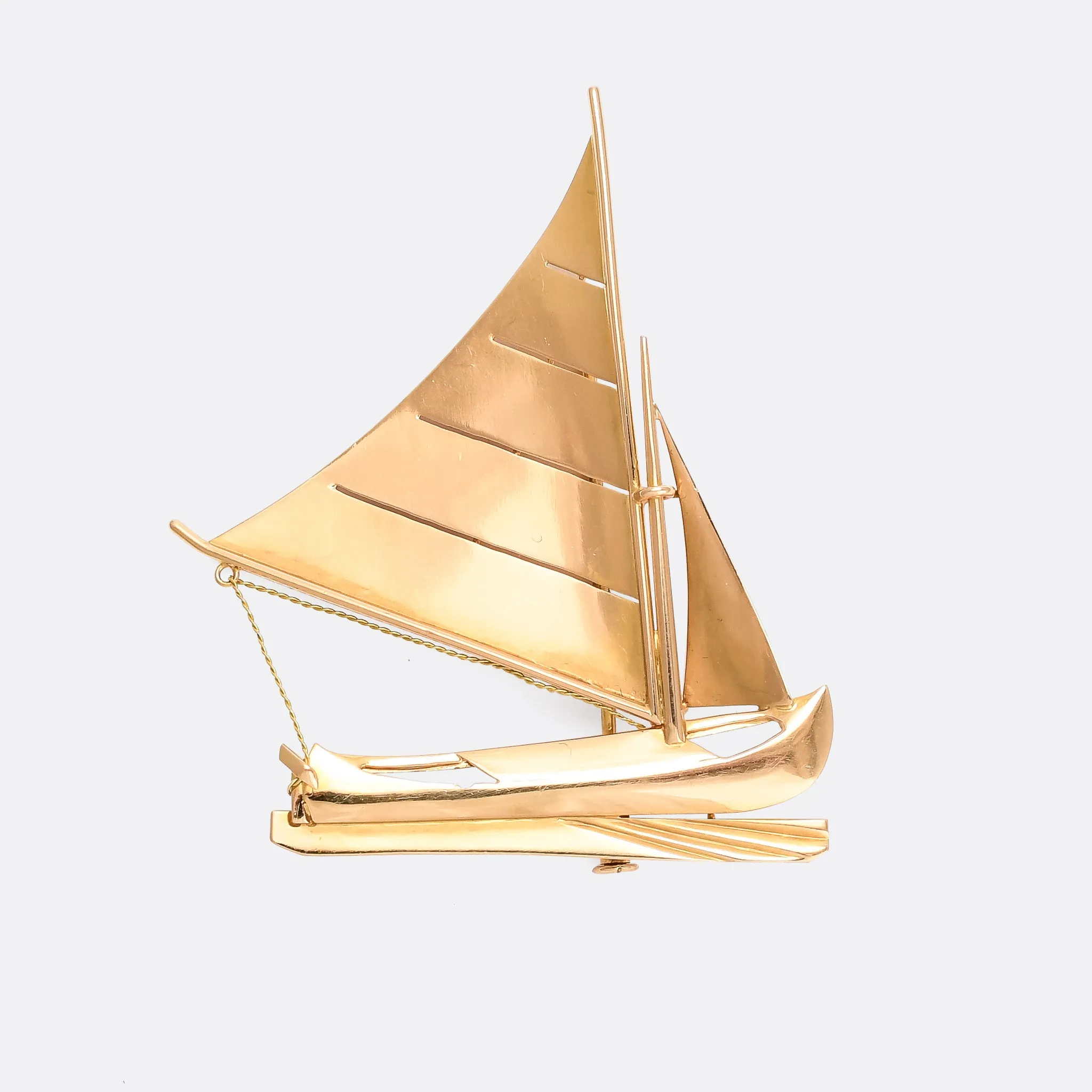 Art Deco Gold Sailboat Brooch