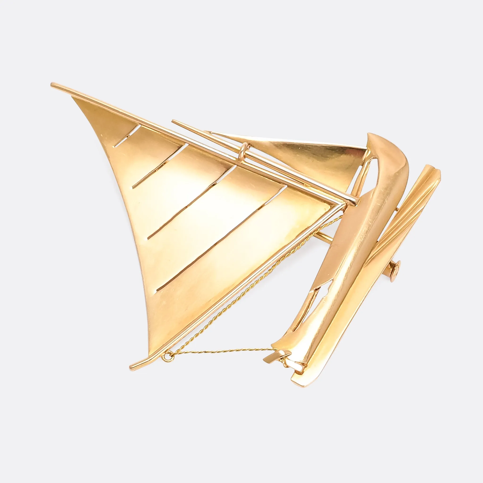 Art Deco Gold Sailboat Brooch