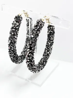 Avery - Rhinestone Hoop Earrings (Gunmetal)