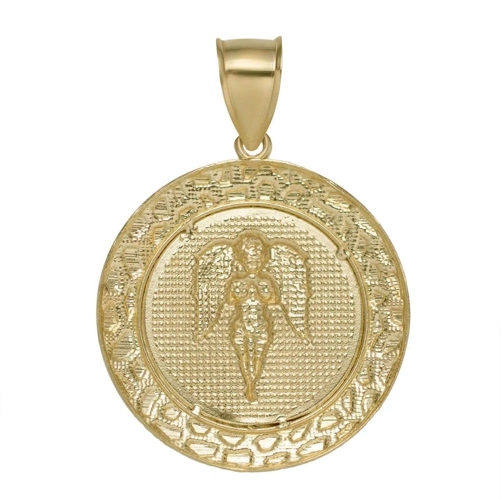 Baby Angel Nugget Medallion Pendant Solid 10K Yellow Gold