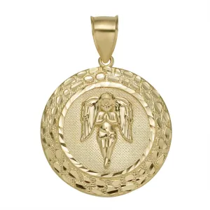 Baby Angel Nugget Medallion Pendant Solid 10K Yellow Gold