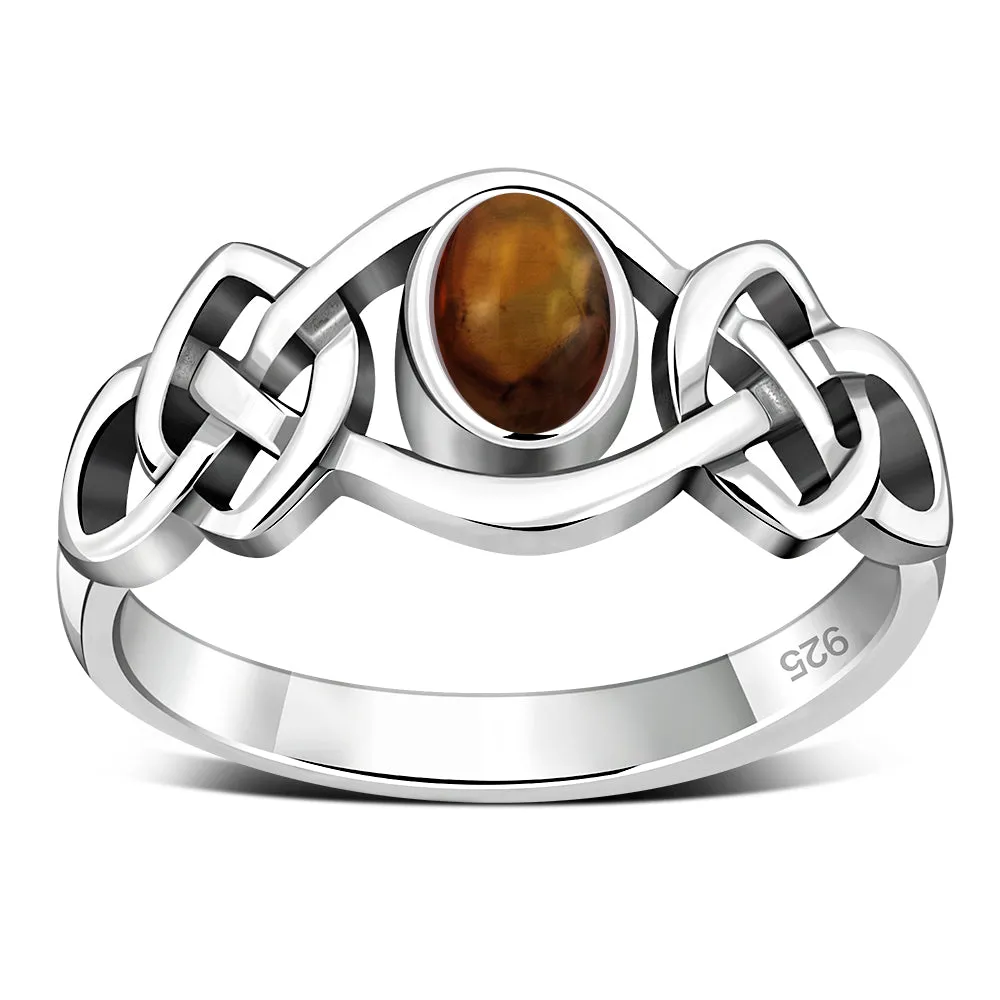 Baltic Amber Cabochon Celtic Knot Silver Ring