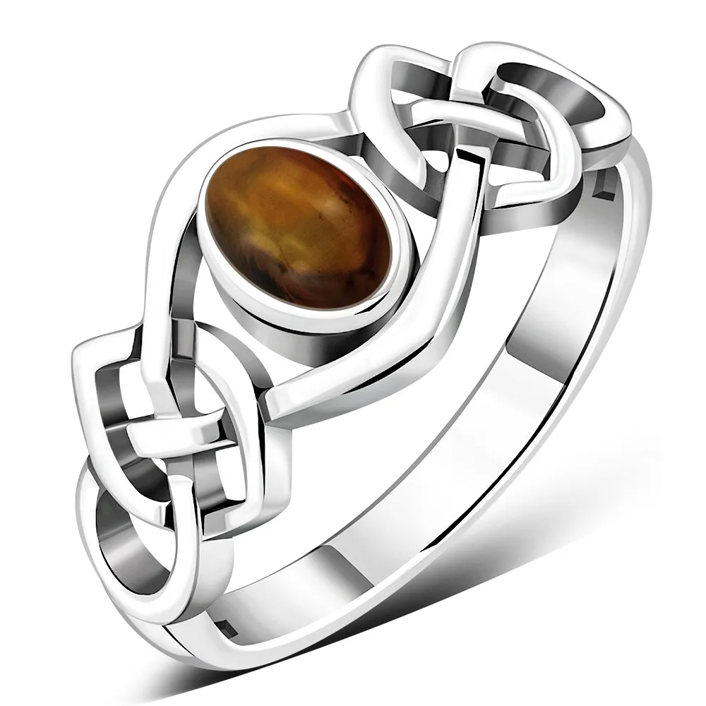 Baltic Amber Cabochon Celtic Knot Silver Ring