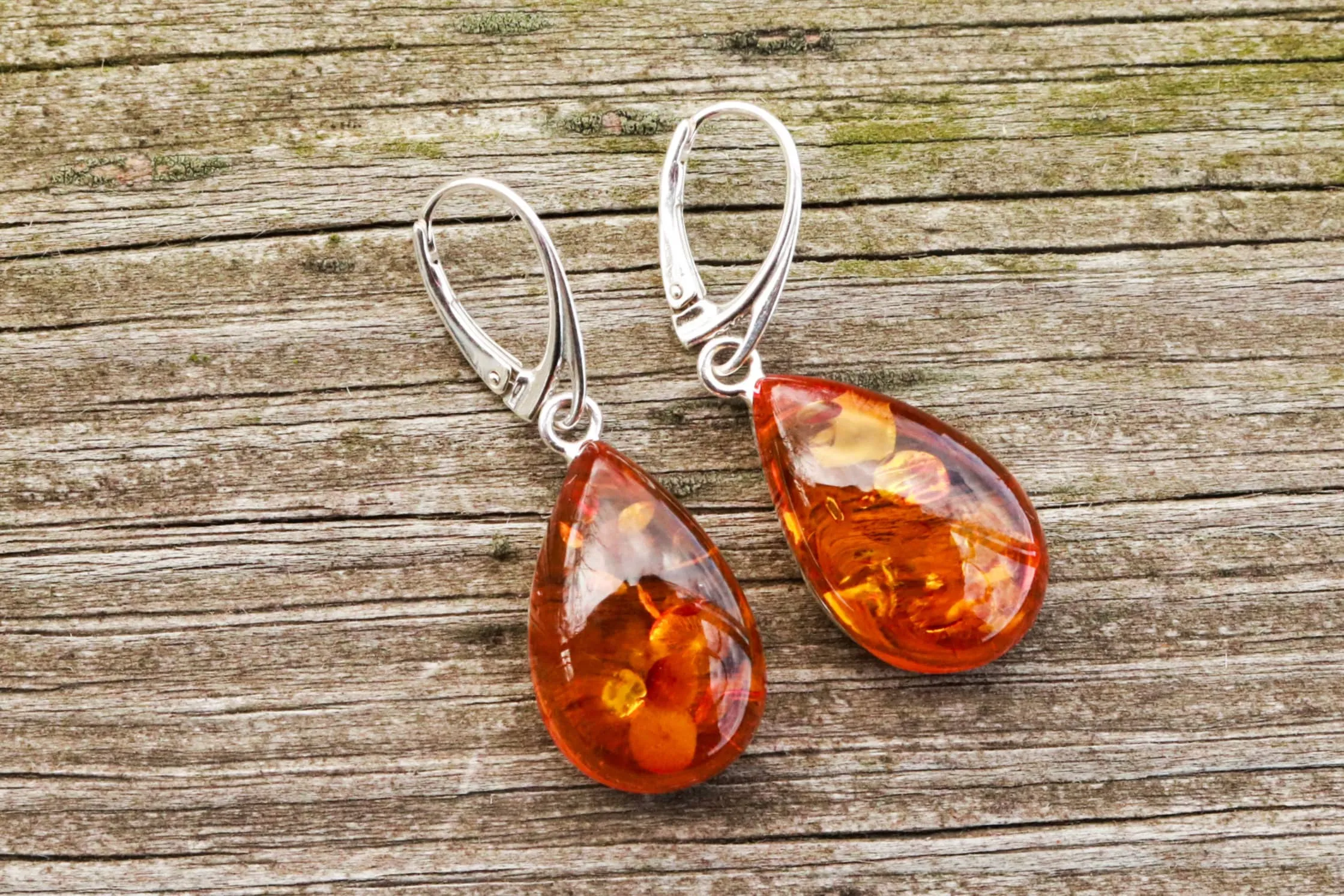 Baltic Amber Earrings Honey Drops Natural Dangling Jewelry 1.72" 7.1 gram 925 Silver