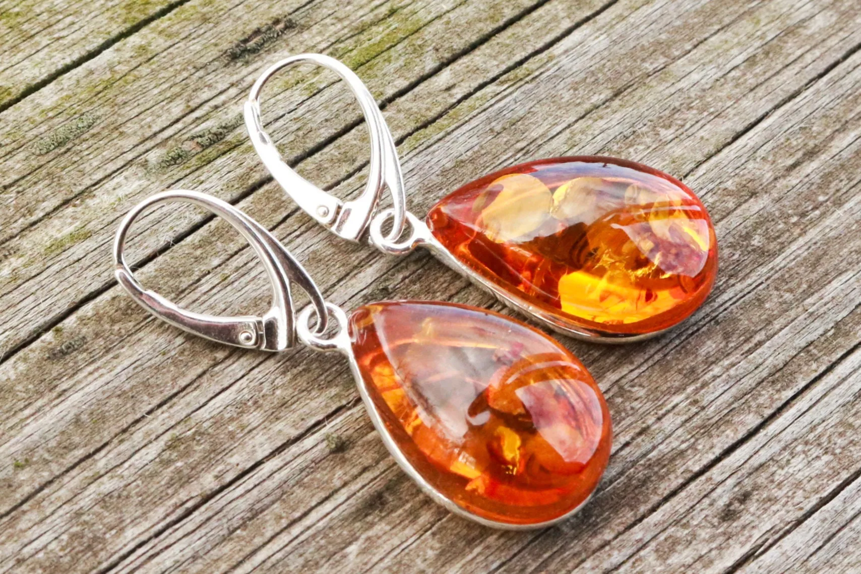 Baltic Amber Earrings Honey Drops Natural Dangling Jewelry 1.72" 7.1 gram 925 Silver