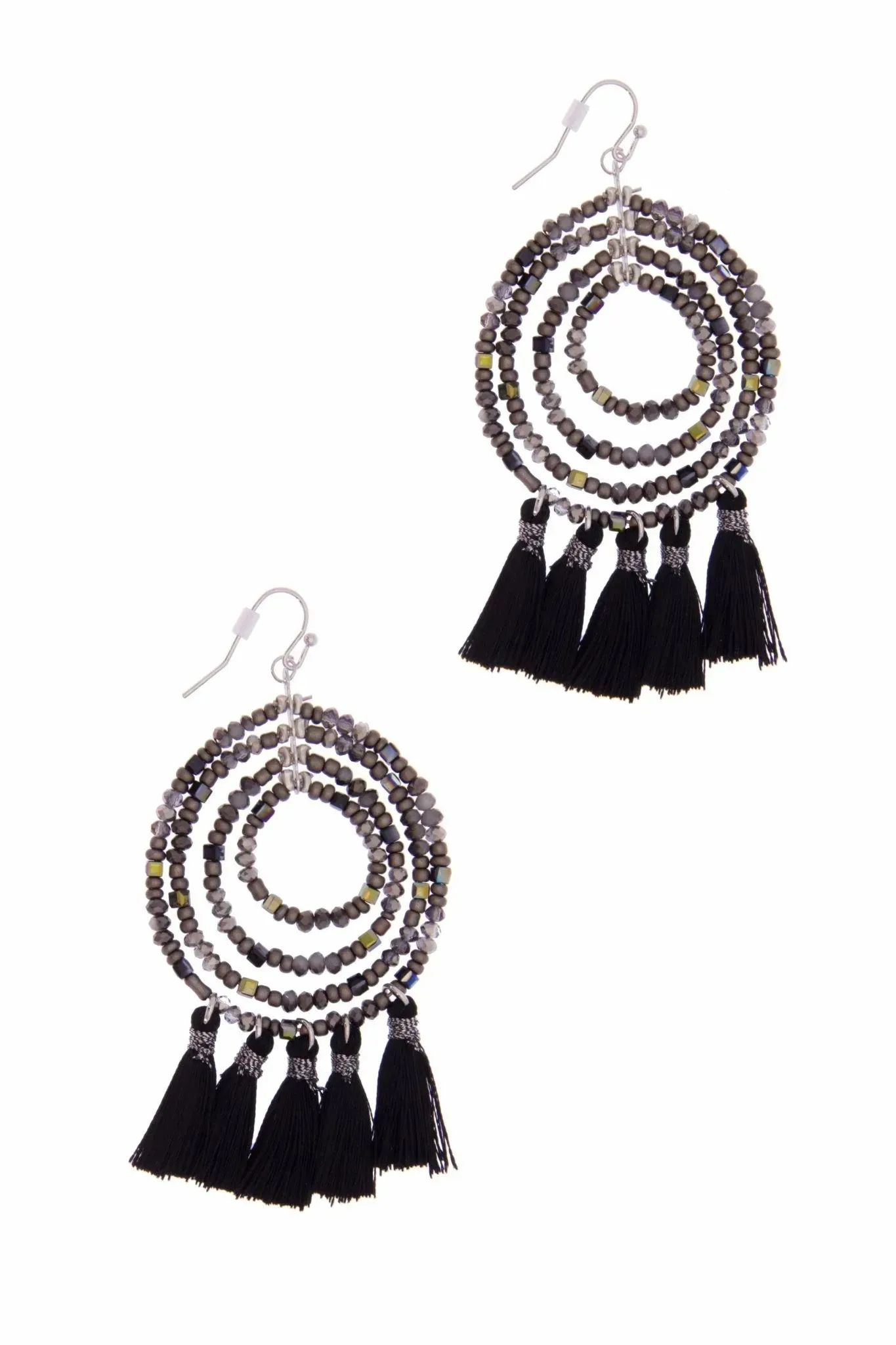 Beaded Tassel Hoop Earrings