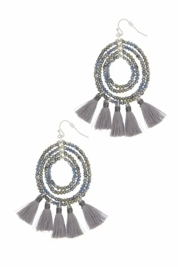 Beaded Tassel Hoop Earrings