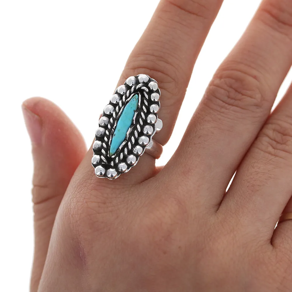 Beaded Turquoise Marquis Ring