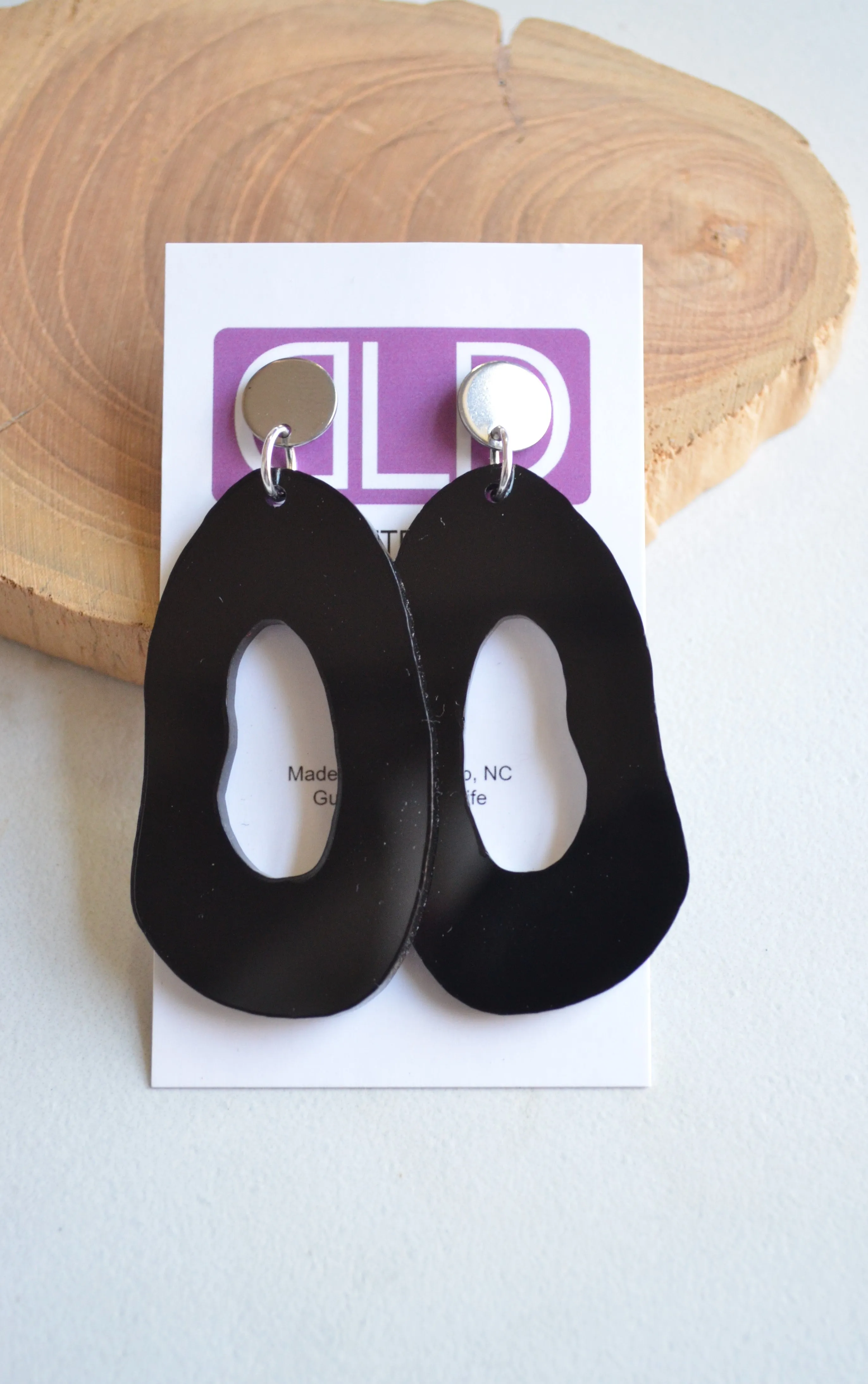 Black Lucite Acrylic Big Dangle Statement Earrings - Sylvia