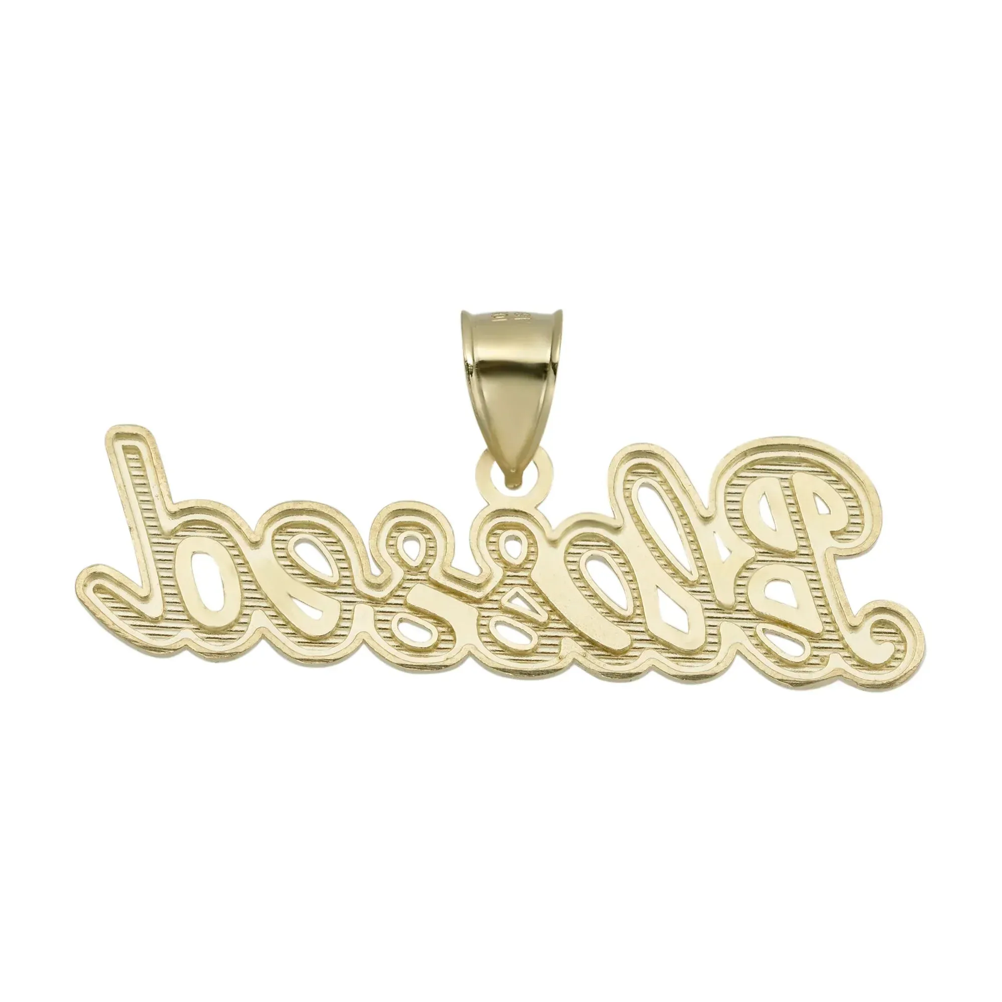 Blessed Script Bead Frame Pendant Solid 10K Yellow Gold