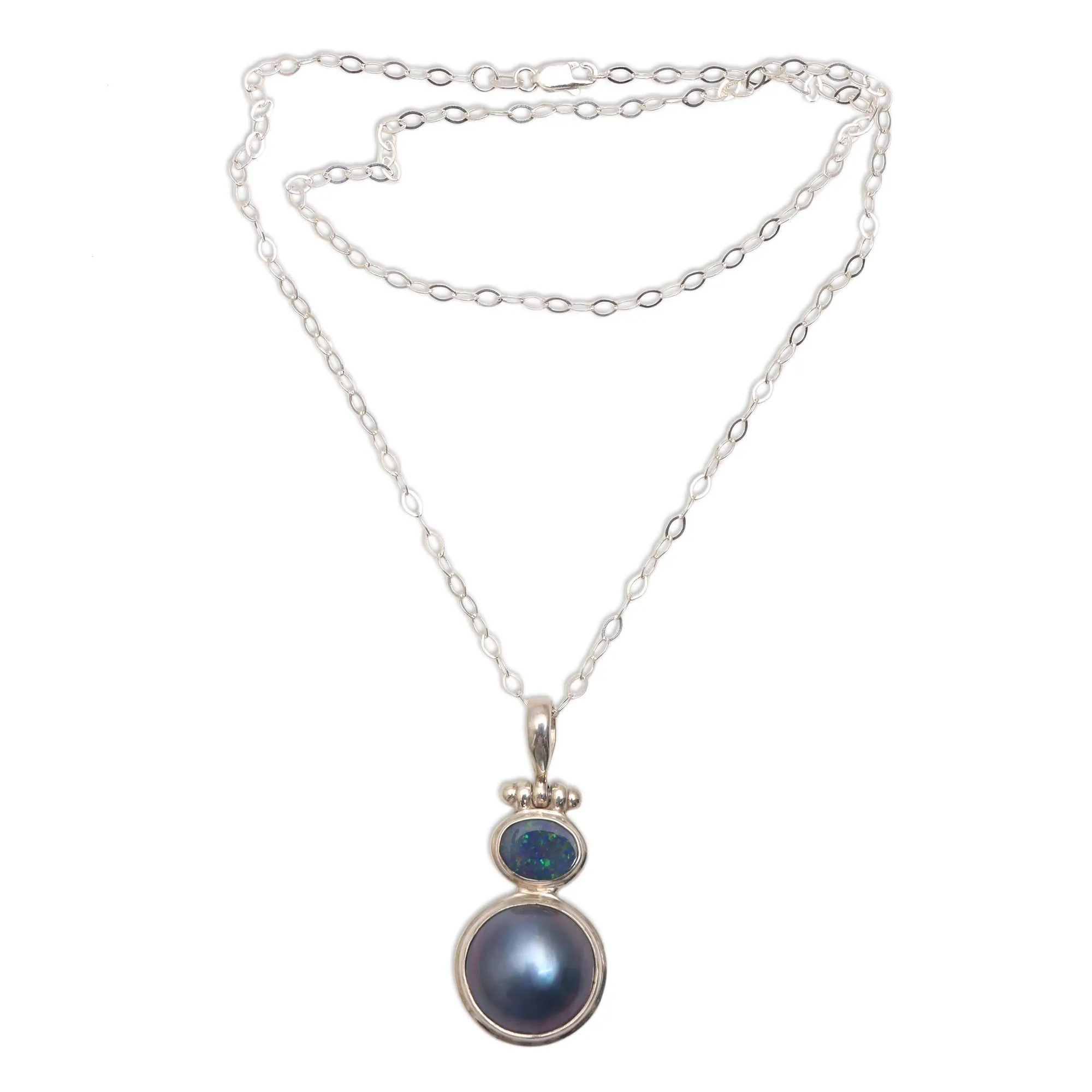 Blue Ocean Dream Modern Sterling Silver and Cultured Pearl Pendant